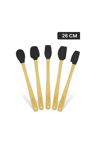 Valletta Indigo 5 Li Siyah Bambu Silikon Spatula Seti Uzun 26 Cm
