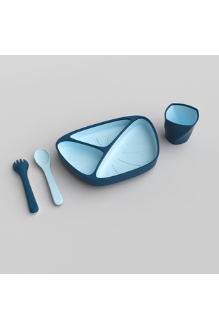 Jianfan Vakum Tabanlı Silikon Mama Tabağı Ve Kasesi Bebek Beslenme Seti Mavi Tek Tabak Mavi