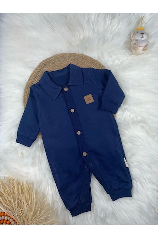 Gömlek Yaka Önden Düğmeli Arma Detaylı Erkek Bebek Tulum Lacivert