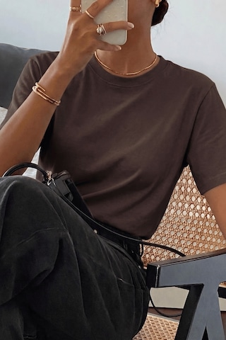 Genıus Store Kadın Tişört Gri Bisiklet Yaka Basic Tişört %100 Pamuk Rahat Kalıp T-shirt Basıc-kadın Kahverengi