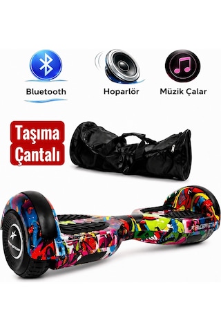 Elektrikli Kaykay Hoverboard 6.5 Inch Taşıma Çantalı Bluetooth Hoparlörlü Akıllı Denge - Rs-s5 Grafiti Mix