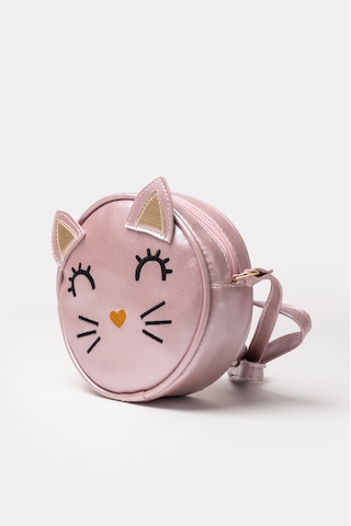 İcone Bag Yuvarlak Kedi Kafası Tasarımlı Kız Çocuk Omuz Çantası Suni Kız Çocuk Çantası Pudra