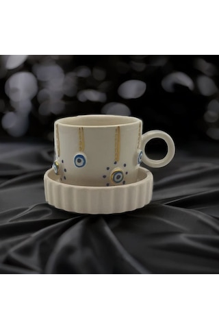 Altın Yaldız Çizgi Noktalı Nazar Fincan Mug