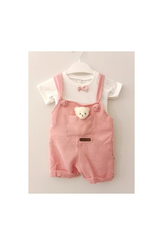 Canini Ayıcıklı Kız-erkek Keten Salopet 2li Takım Baby&kıds 6-9-12 Ay Acık Pembe Acık Pembe