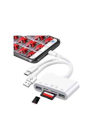 Daytona NK1032 Pro Type-c Lightning Usb-a To 2x Usb3.0 Sd Tf Pd Kart Okuyucu Çevirici Hub Adaptör