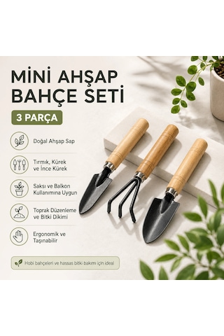 +++ Mini Ahşap Hobi Bahçe Seti - 3 Parça