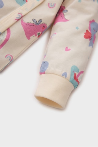 DeFacto Kız Bebek Yenidoğan Dinazor Baskılı Penye Uzun Kollu Çıtçıtlı Tulum E6047A5NSWT47 Beyaz