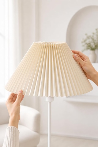 Umbrella Pileli Lambader Başlığı Kısa Kırma Kumaş İthal Krem Çap 36 Cm Lam12