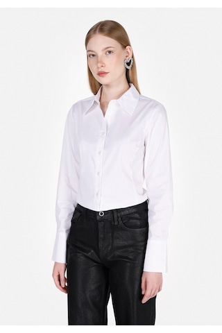 Colin's Colins Slim Fit Shirt Neck Düz Kadın Beyaz Uzun Kol Gömlek Cl1073416 Q1.v1 Wht Beyaz