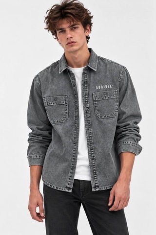 Little Cup Jeans Co Siyah Kar Yıkama Premium Tok Kumaş Çift Cep 90lar Erkek Denim Kot Gömlek Antrasit