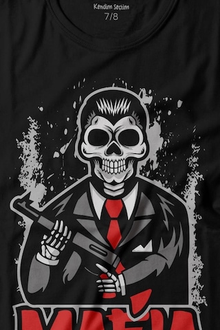 Kendim Seçtim Skull Ganster Mafia Temalı Silahlı Adam Baskılı Tişört Çocuk T-shirt 001