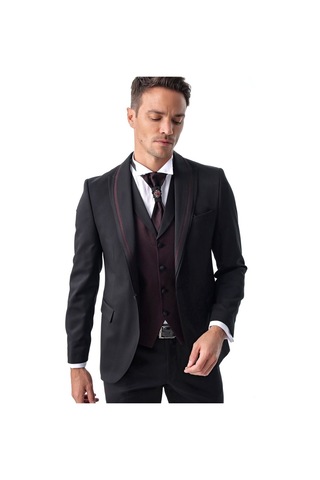 Morven Erkek Siyah Monhattan Slim Fit Dar Kesim Jakarlı Smokin Siyah