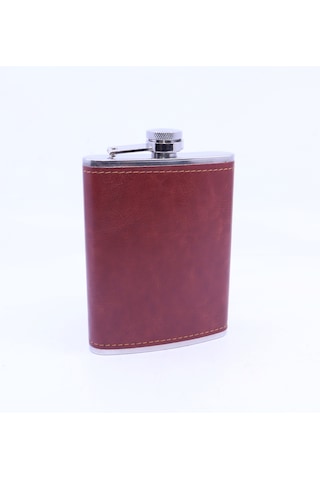 Kahverengi Deri Kaplama Cep Matarası/flask 8 Oz