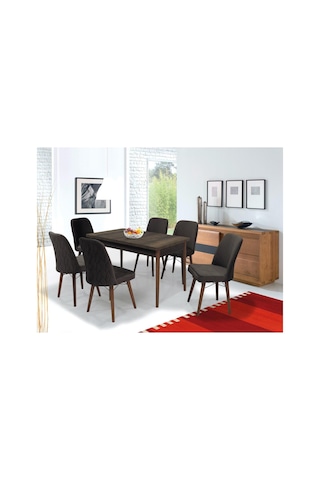 Familieconcept 6 Kişilik Yemek Masası Takımı Açılır Masa + 6 Sandalye Babyface Kumaş Krem Kahverengi