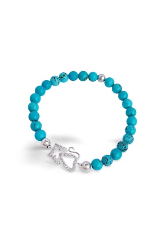 Gümüş Firuze Turkuaz Doğal Taşlı Kedi Tasarım Kadın Bileklik Açık Mavi