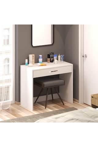 Arya Novella Mode Çekmeceli Bölmeli Beyaz Makyaj Masası Kulplu