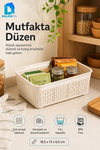 Jute Mini Çok Amaçlı Sepet No:1 1,5 L Mutfak Banyo Dolap İçi Saklama Organizeri Bej