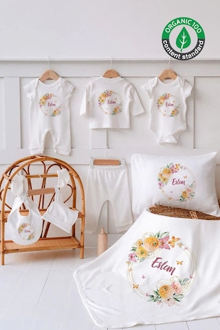 Lilabio %100 Organik Isme Özel Isimli Yazlık 10lu Hastane Çıkışı Ekru