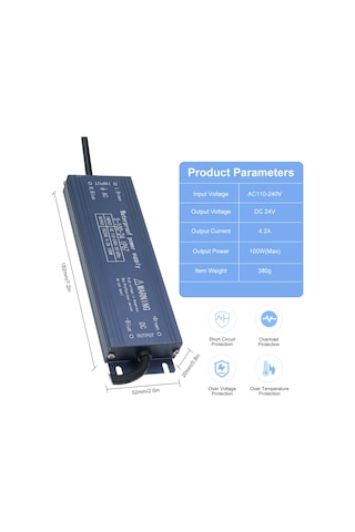 Yifomall 24v 100w Ip67 Su Geçirmez Dış Mekan Güç Kaynağı - Led Işık/reklam/tabela İçin Kısa Devre & Aşırı Yük Korumalı Ac110-240v Giriş Mavi