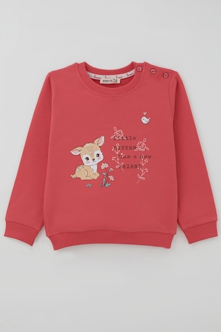 Breeze Kız Çocuk Sweatshirt Dostluk Temalı Sevimli Hayvancıklar Baskılı 1.5-5 Yaş , Mercan