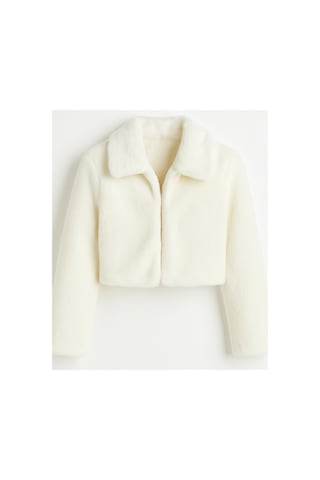 Esila Kids Kız Çocuk Bolero Peluş Ceket İnci Kapamalı Uzun Kollu Çocuk Ceket Beyaz