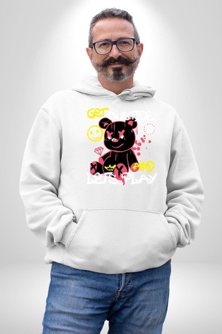 Dışarı Çık Ve Oynayalım Teddy Kadın Erkek Beyaz Kapüşonlu Sweatshirt Hoodie Beyaz