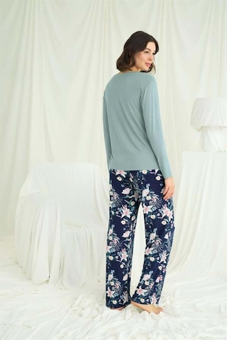 Modenya Çiçek Ve Yaprak Desenli Baskılı Pijama Takımı Yeşil