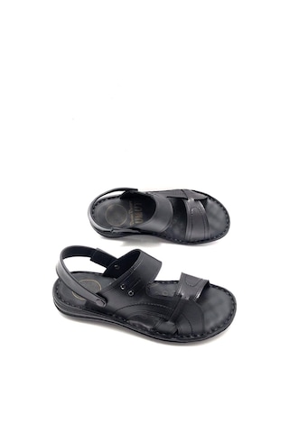 Hakiki Deri Tam Ortopedik Masajlı Siyah Erkek Sandalet Siyah