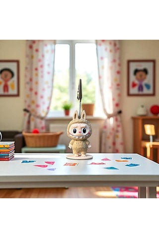 Dekoratif Sevimli Labubu Notluk - Kağıt Tutacağı - Fotoğraf Tutacak Bej