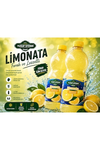 Yusuf Efendi Limonata 1 L 2'li Ferahlatıcı Limon Aromalı Gazsız İçecek