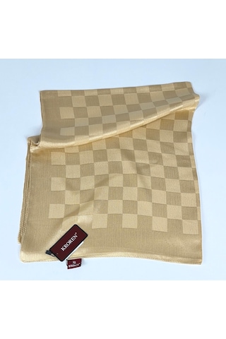 Kroren Krep Jakarlı Dama Desen Şal - 70 X 190 - 7379 Bej