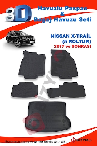 Nissan x Trail 5 Koltuk 2017 ve Sonrası Paspas ve Bagaj Havuzu Se Siyah