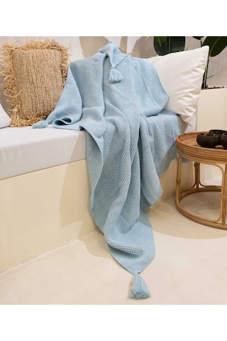 Miel Mavi Kenarı Ponponlu Tv Battaniyesi 130x170 130x170 37122