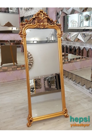 Vintage Madam Model Altın Renk Varaklı Ayaklı Boy Aynası Altın