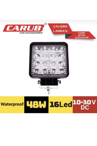 Carub 4 Adet Off Road Çalışma Lambası Sis Lambası 10-30v 48w 16 Led Kare
