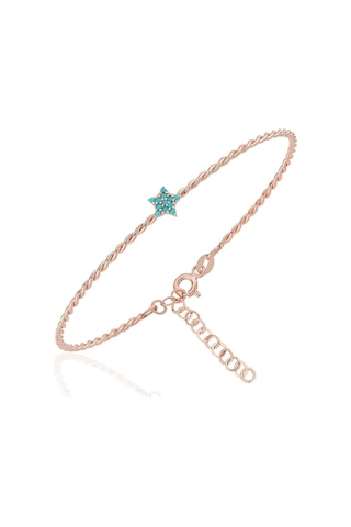 Altın Bilezik - Mini Firuze Yıldızlı Burgu 14 Ayar Altın Bilezik Pembe