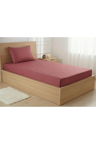 Maki Home %100 Pamuklu Gül Kurusu 90x190+50x70 Cm Tek Kişilik Lastikli Çarşaf Takımı