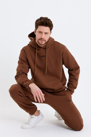 JAHR MARC Kahverengi Nakışlı Oversize Erkek Sweatshirt Kahverengi