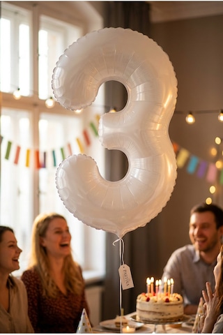 Beyaz 32 İnç Rakam 3 Folyo Balon 3 Yaş Doğum Günü Konsepti Sayı Balonu Helyum Uyumlu Parti Dekorasyon Süsleme Çok Renkli