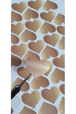 Yapışkanlı Kalp Şekilli Gold Sticker Etiket Hediye Paketleme Ve Zarf Etiketi 42 Adet