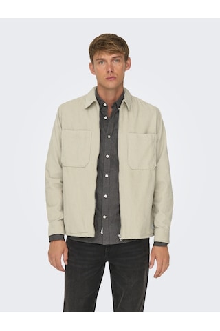 Only & Sons Erkek Relaxed Fit Fermuarlı Bej Kadife Ceket - 22029769