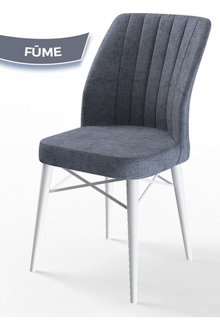 Canisa Concept Arp Serisi 70x110 Sabit Mutfak Masası Takımı Beyaz Mermer Desen Masa 4 Füme Sandalye Masa Barok Ahşap Desen Sandalye Füme