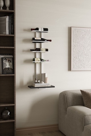 Aju Şaraplık Ve Kadeh Rafı Duvara Monte Şarap Mahzeni Modern Duvar Alkol Rafı Metal Ve Ahşap Tasarım Beyaz