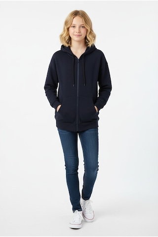Fermuarlı Kapüşonlu Sweatshirt Lacivert