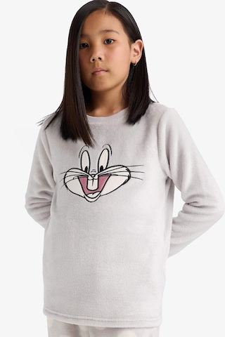 Defacto Kız Çocuk Looney Tunes Pijama Takımı Nakışlı Pelüş Uzun Kollu Üst Uzun Alt D1069a825wngr294 Gri