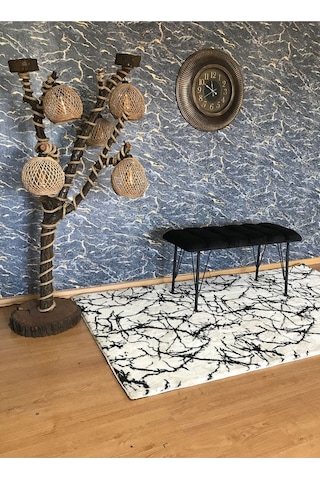 Yirmi15 Metal Ayaklı Eco Black Babyface Puf & Bench