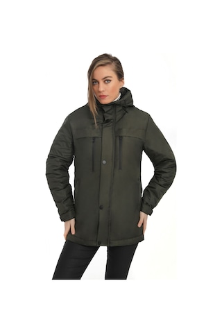 Freemen Kadın Haki Polarlı Kürklü Su Ve Rüzgar Geçirmez Kapüşonlu Kışlık Mont Haki