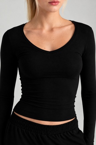 Cloudymood Kadın Ultra Soft V Yaka Bluz Günlük Kullanım Kombinlenebilir Siyah - 892430423 Siyah