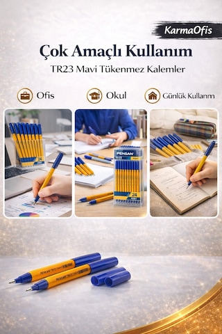 Tr23 Mavi Tükenmez Kalem 6 Lı Set 1.0 Mm Uç, Akıcı Yazım, Ofis & Okul Kullanımı Çok Renkli