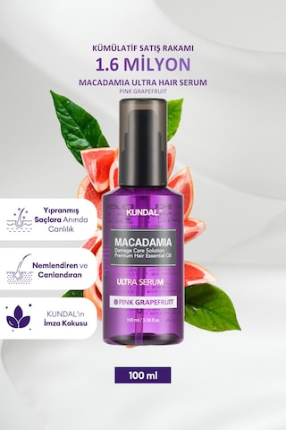 Kuru Ve Yıpranmış Saçlara Onarıcı Bakım Serumu Kundal Macadamia Ultra Hair Serum Pink Grapefruit